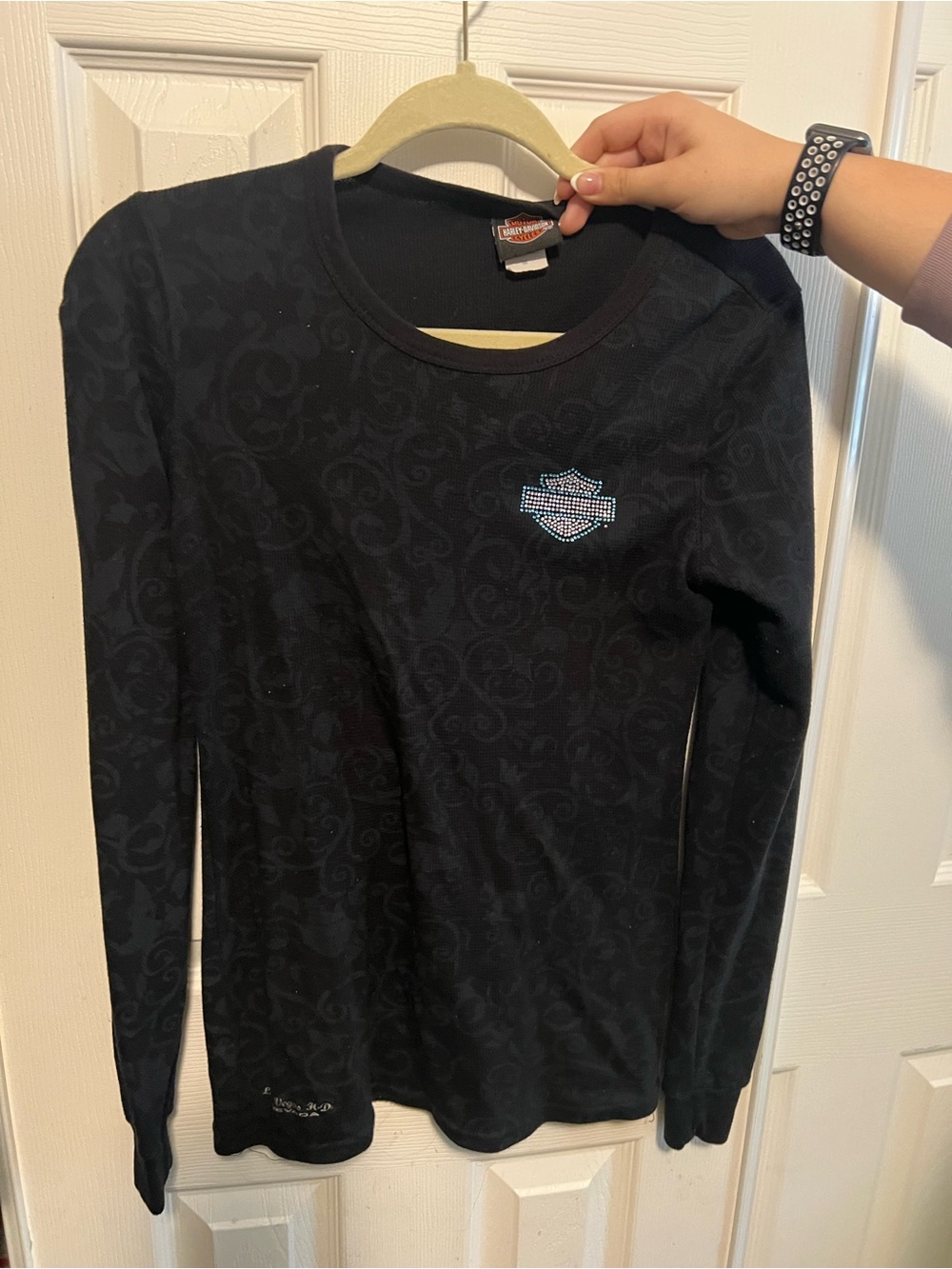 Harley-Davidson Black Long Sleeve Women's Top with Rhinestone Logo